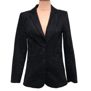 Little Joe Woman Blazer Suit Jacket Size Medium Black Whip Stitch Faux Leather